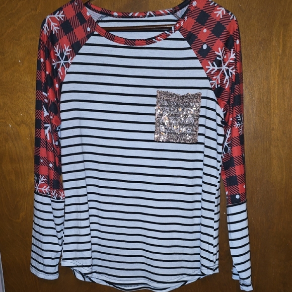 MISSLOOK Red and Black Plaid Striped Sweater - Picture 1 of 2